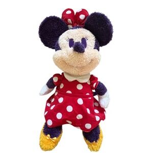 Disney Minnie Mouse Weighted Plush Polka Dot Corduroy‎ Dress 15" Stuffed Toy EC